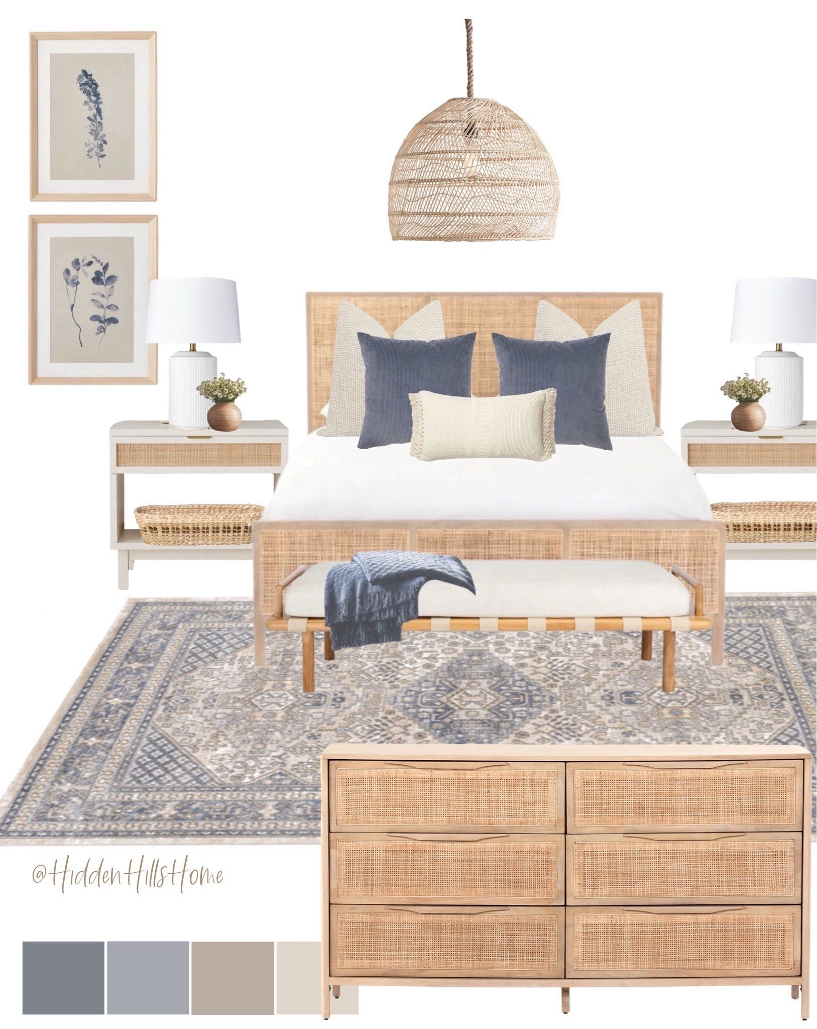 Coastal bedroom refresh, modern coastal bedroom mood board, cane bed, coastal bedroom design mood board, coastal bedroom rug, nightstands, coastal light fixture #coastal #bedroom

#LTKSeasonal #LTKHome #LTKSaleAlert