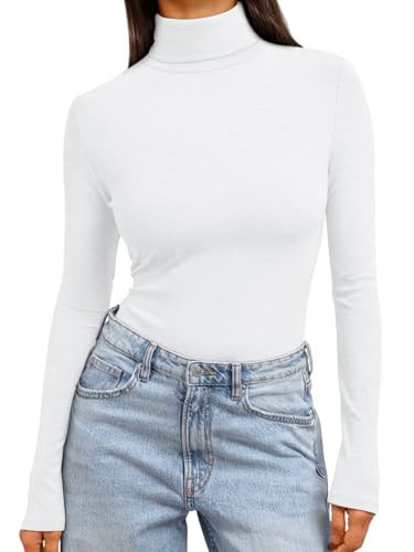 Trendy Queen Womens Turtleneck Tops Winter Clothes White L | Amazon (US)