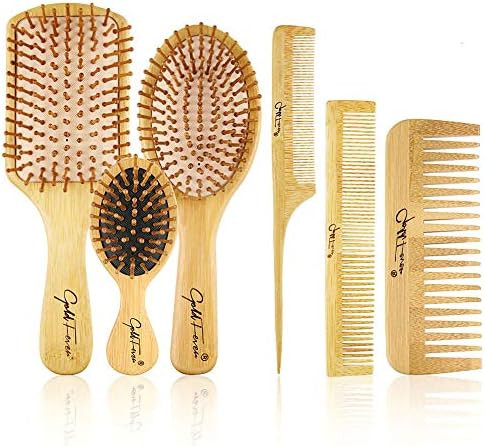 BestFire 6 in 1 Hair Brush Comb for Men Women Handle Bamboo Bristle Hairbrush Set with Tail Comb, To | Amazon (US)