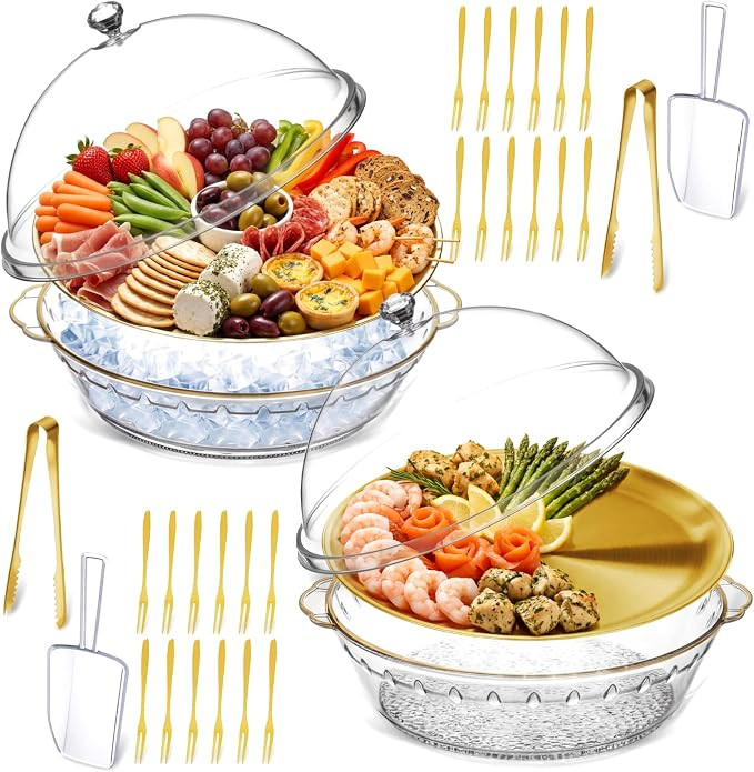 11.8" Chilled Serving Tray for Parties with Compartments and lid Ice Chilled Party Platter Charcu... | Amazon (US)