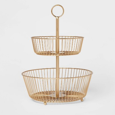Delavan Collection Metal Wire Fruit Basket Gold - Threshold™: Iron Round Fruit Holder Kitchen, 15.75" Height | Target