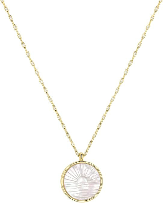 gorjana - Sunset Etched Necklace 19"-21" - 18k Gold-Plated - Mother of Pearl Pendant, Adjustable ... | Amazon (US)