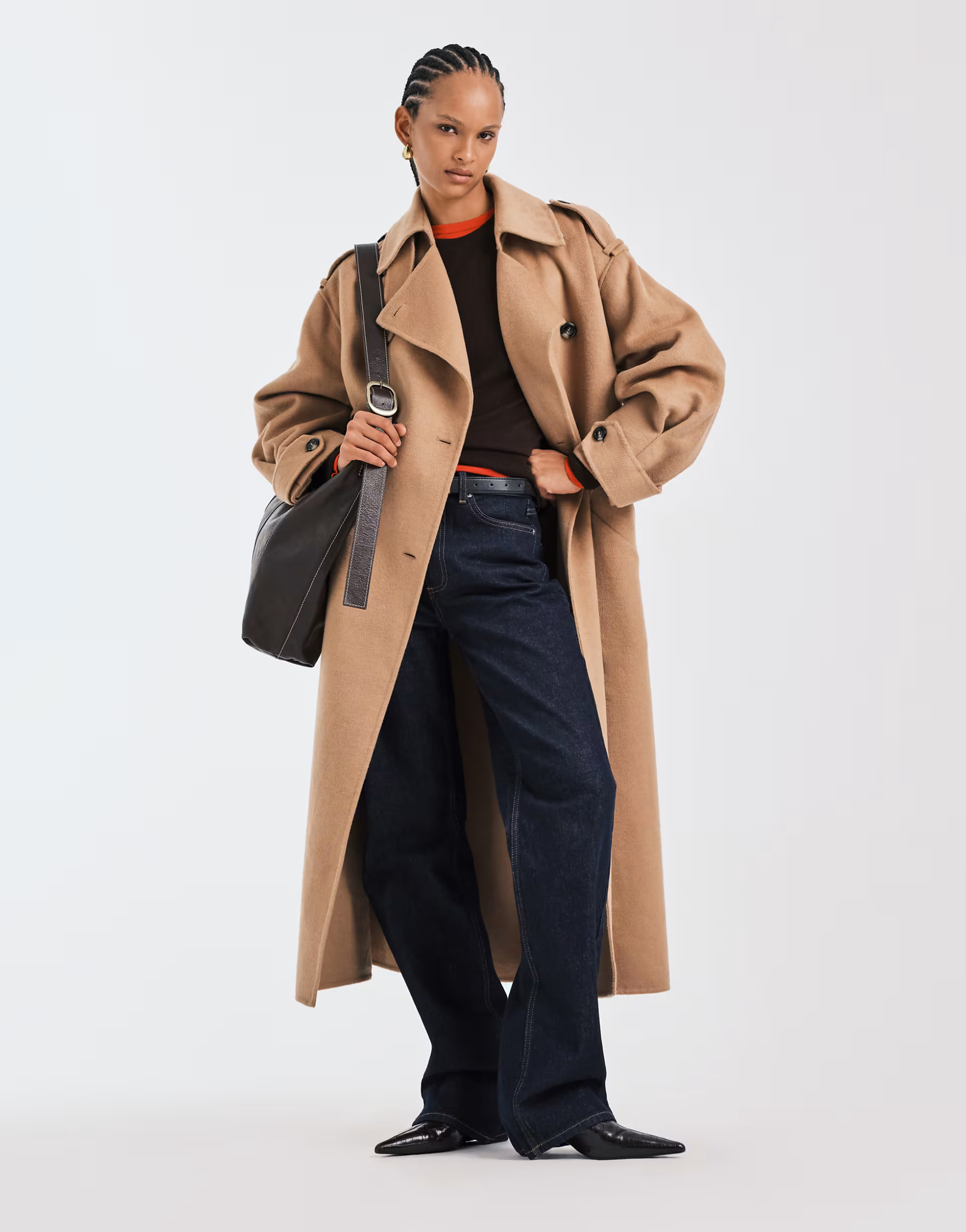 Mango premium wool blend maxi trench coat in brown | ASOS (Global)