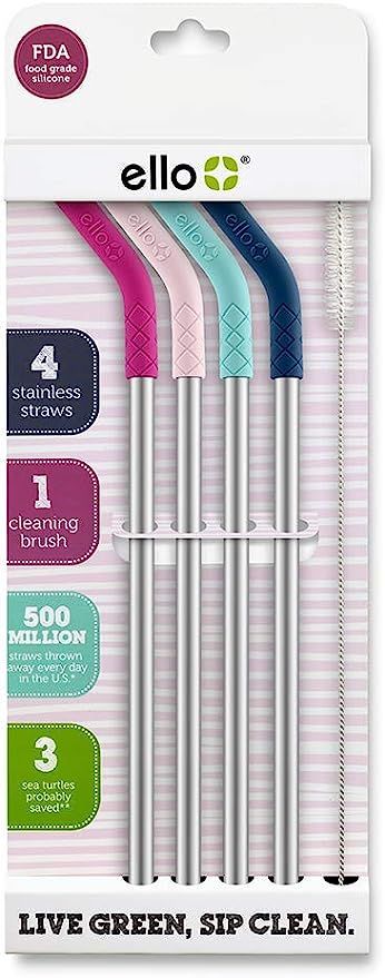 Ello Impact Reusable Straws with Cleaning Brush (Multi-Pack) | Amazon (US)