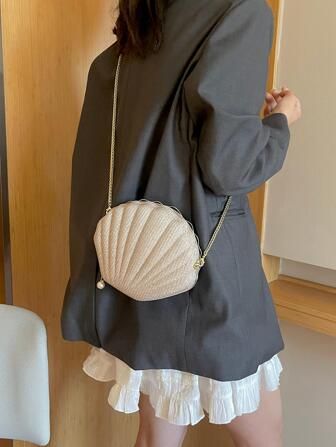 Mini New Style Seashell Evening Bag With Metal Chain | SHEIN