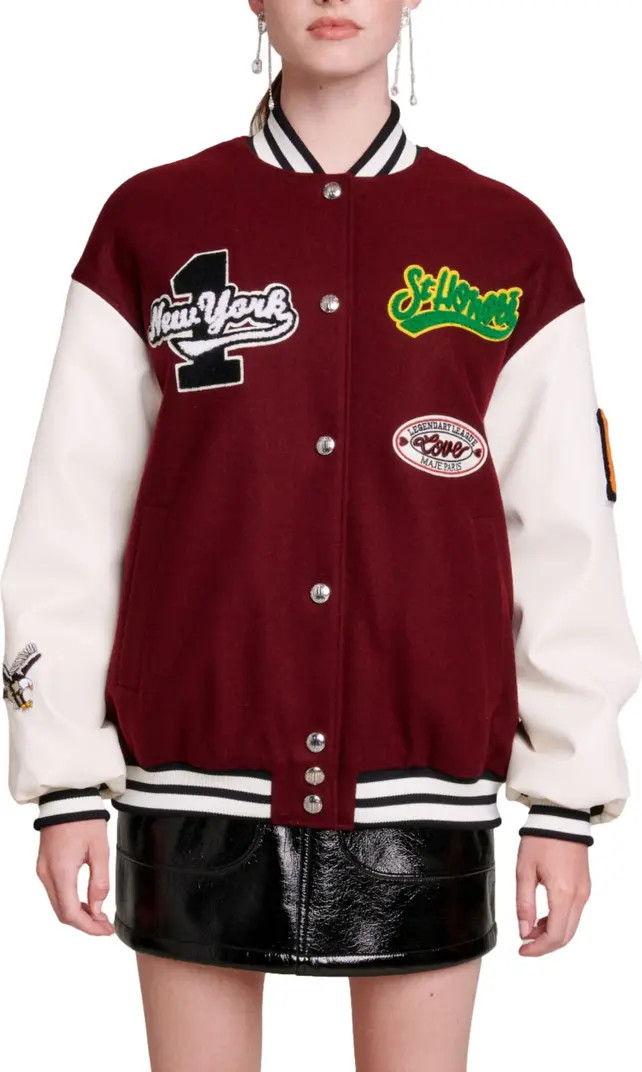 maje Belove Wool Blend Letterman Jacket | Nordstrom | Nordstrom