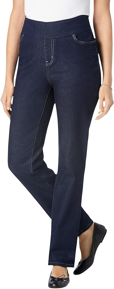 Woman Within Plus Size Pull-On Straight-Leg Gap-Free Stretch Denim Jeans | Amazon (US)