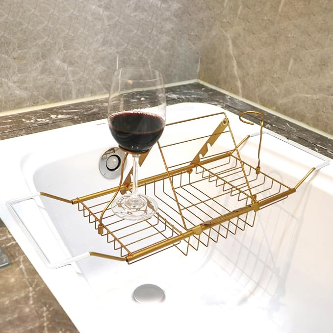 PLKO Bathtub Tray,Stainless Steel Shower Bathtub Caddy Tray with Removable Book Holder Red Wine R... | Amazon (US)