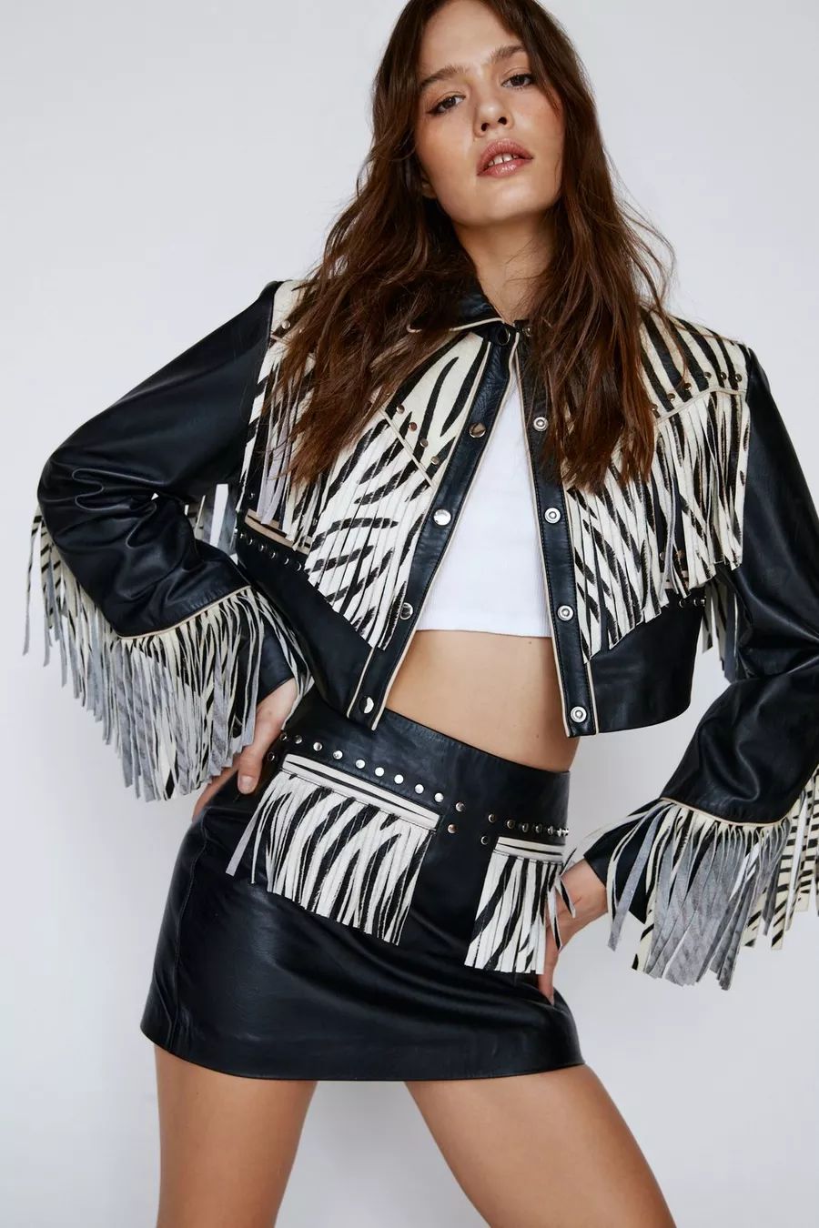 Real Leather Zebra Fringed Skirt | Nasty Gal (US)
