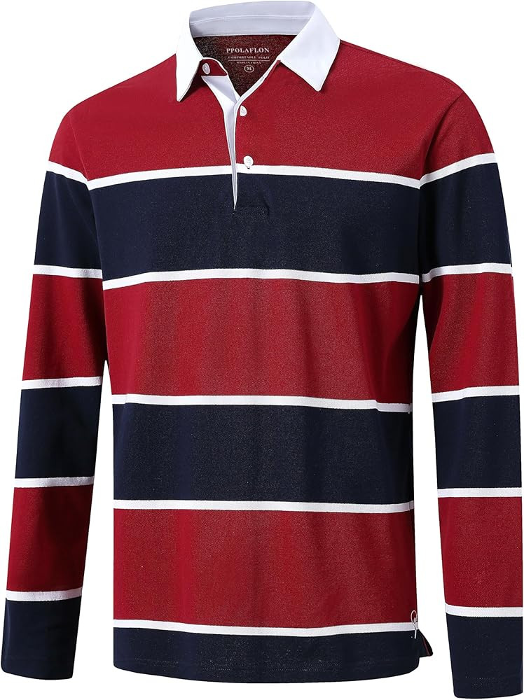 Men's Polo Shirts Long Sleeve Striped Dry Fit Casual Collared Pique Golf Polo Shirts for Men | Amazon (US)
