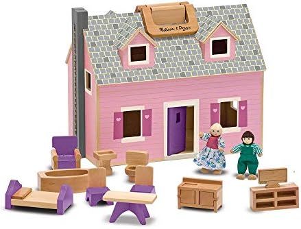 Melissa & Doug Fold and Go Wooden Dollhouse With 4 Dolls and Wooden Furniture | Amazon (US)