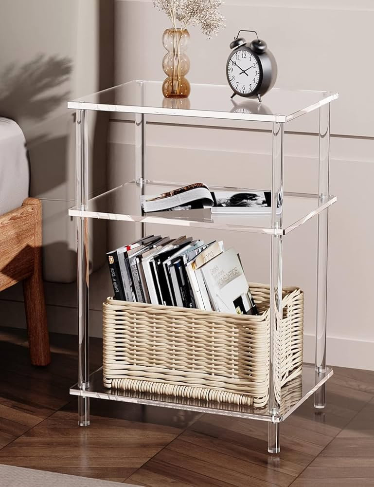 Acrylic Side Table Clear 3-Tier End Table for Living Room, Office, Hallway, Bedroom Small Bedside... | Amazon (US)