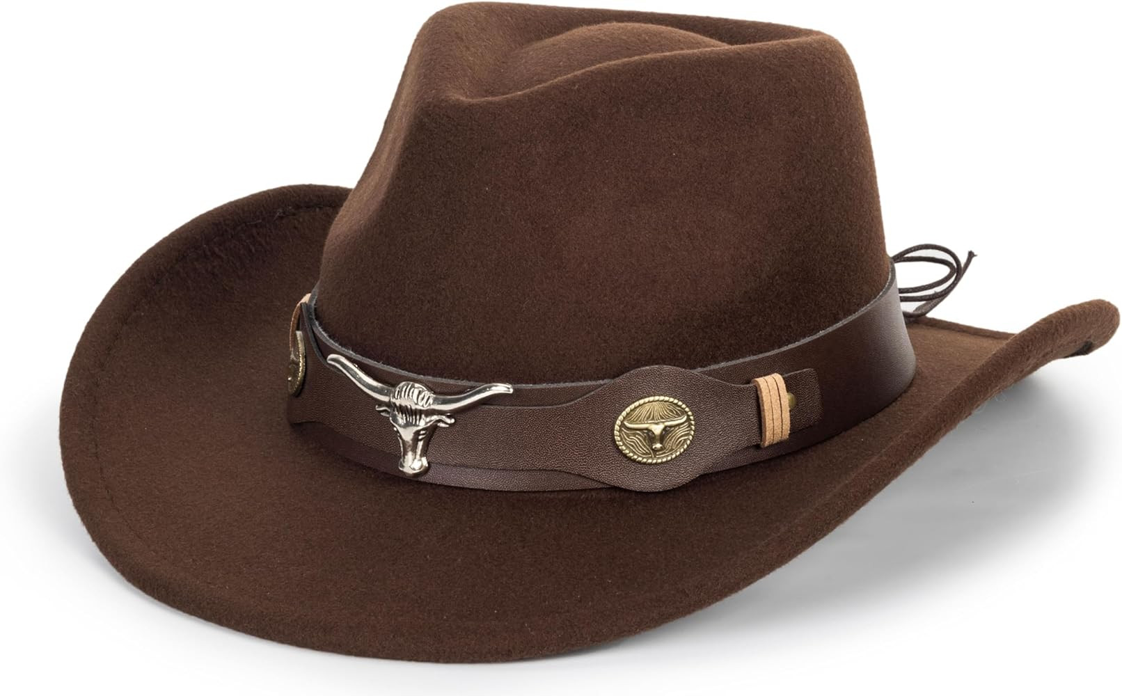Wide Brim Men and Women's Western Cowboy Hat Fedora-Jazz-Hat with Bull Head Band Decoration | Amazon (US)