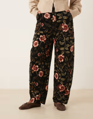 ASOS DESIGN barrel leg corduroy pants in floral print | ASOS (Global)