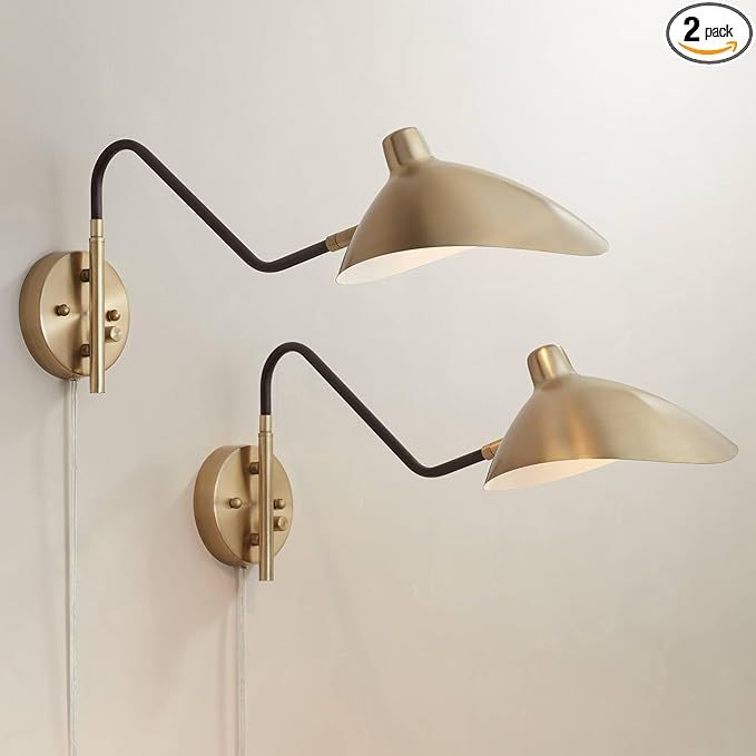 360 Lighting Colborne Mid Century Modern Swing Arm Wall Lamps Set of 2 Antique Brass Gold Black P... | Amazon (US)