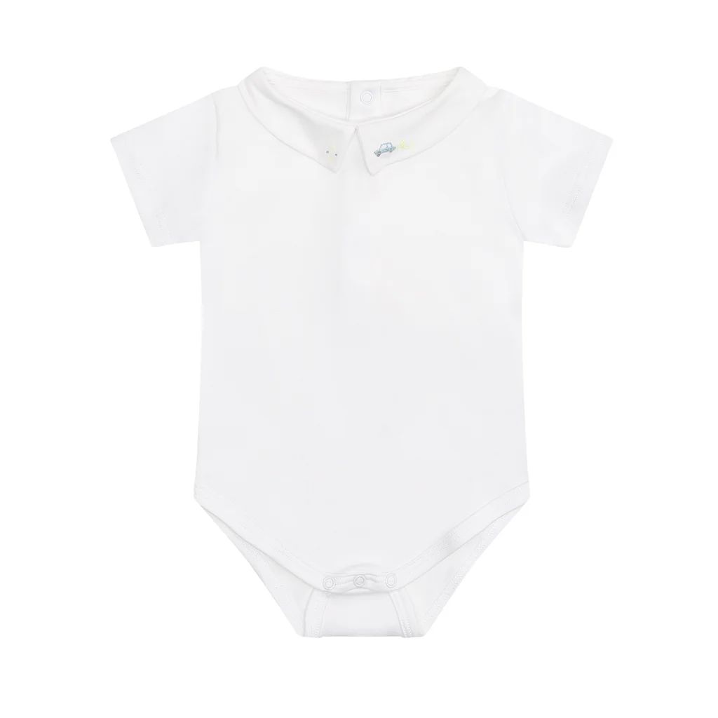 Ethan Embroidered Car Pointy Collar Onesie | Over The Moon
