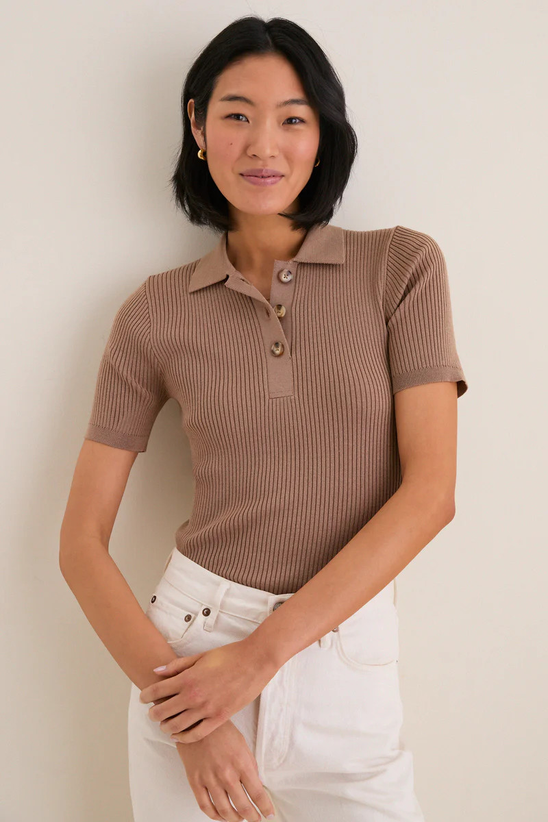 Mocha Olivia Rib Knit Polo | Tuckernuck (US)