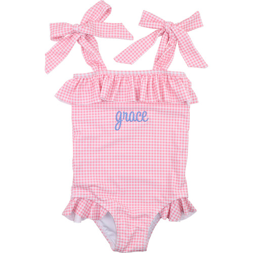 Pink Gingham Lycra Swimsuit | Cecil and Lou