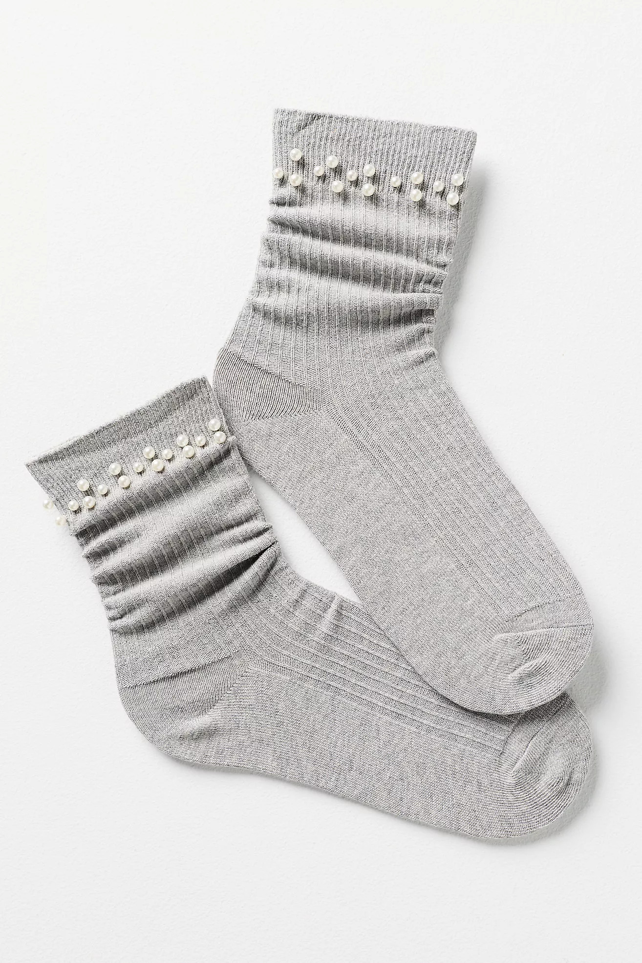 Pearl-Embellished Ribbed Trouser Socks | Anthropologie (US)