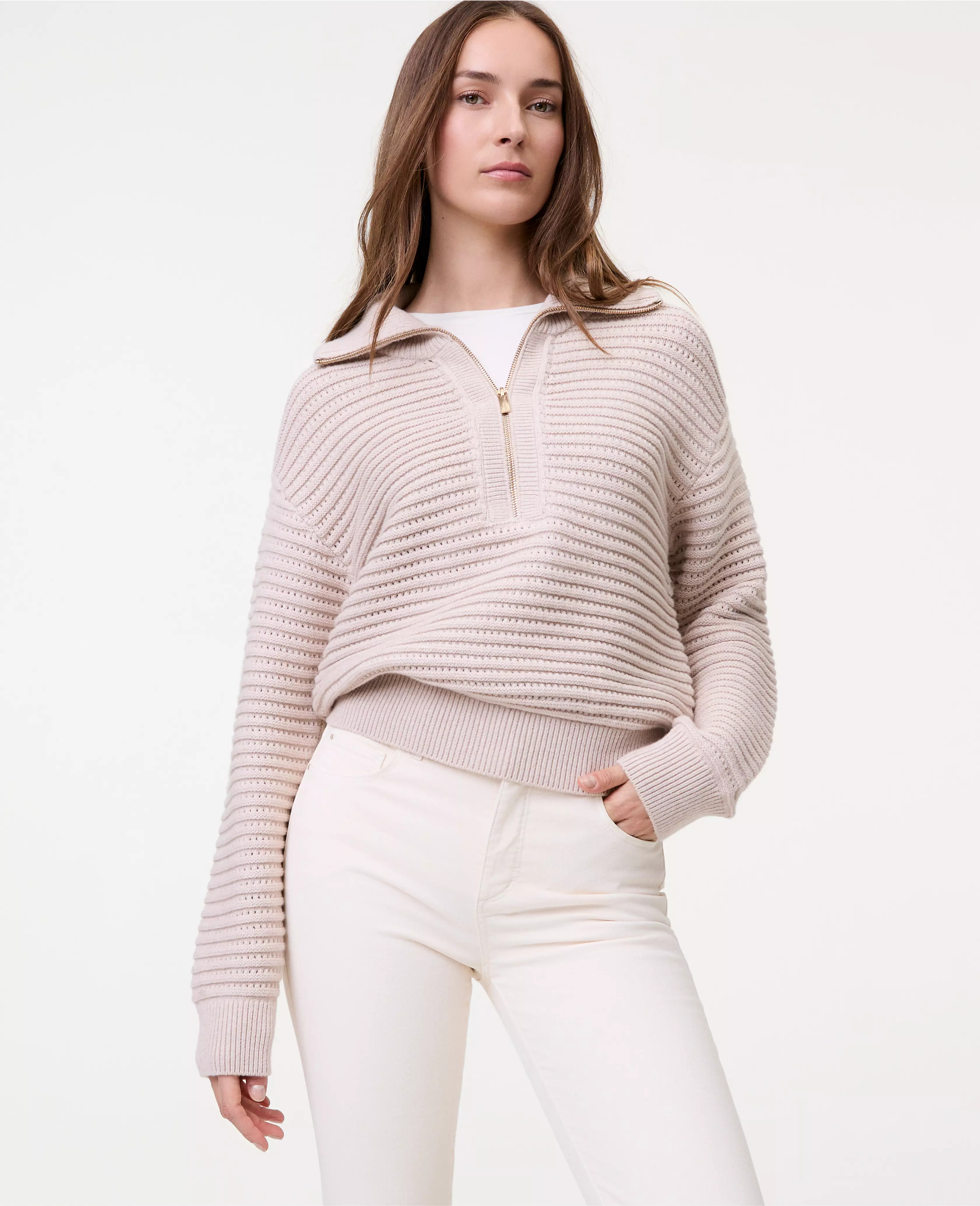 Weekend Collection Textured Stitch Half-Zip Sweater | Ann Taylor