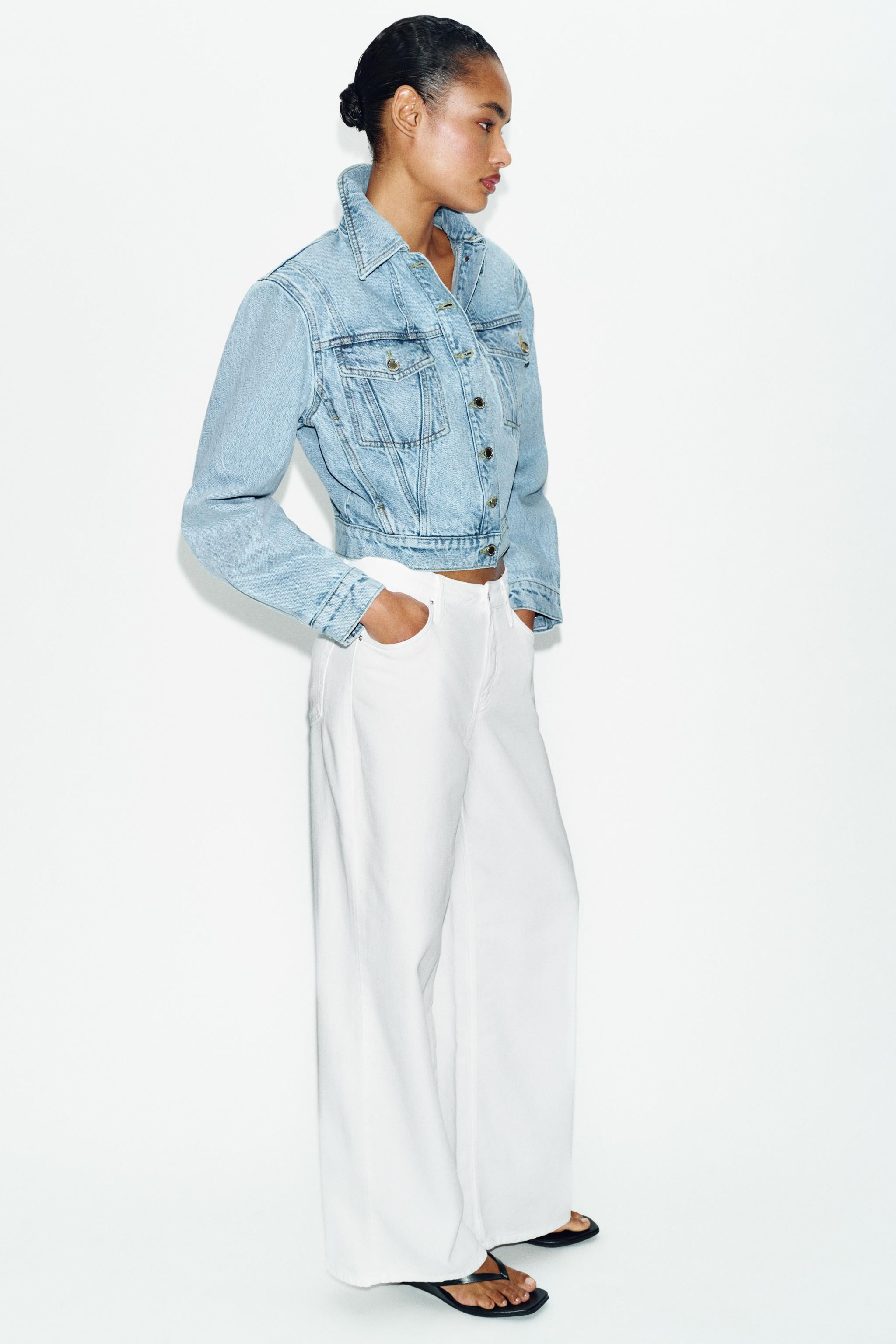 Z1975 CROPPED DENIM JACKET WITH SHOULDER PADS | Zara US