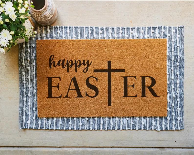 Happy Easter Cross Coir Doormat - Christian Spring Decor - Etsy | Etsy (US)