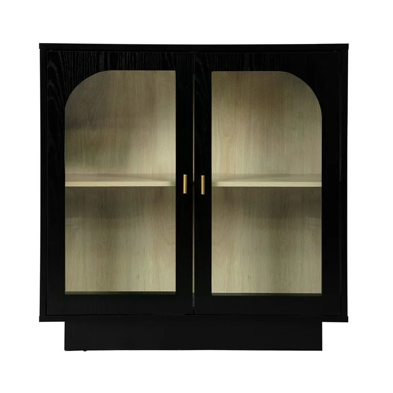 Historyli Go5H Glass Display Cabinet, Black Floor Cabinet With Glass Door, Kitchen Storage Cabine... | Walmart (US)