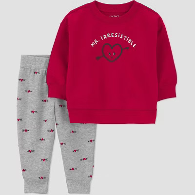 Carter's Just One You® Baby Boys' 2pc Valentine's Day Mr. Irresistible Fleece Sweatshirt and Jogger Pants Set - Red 9M | Target