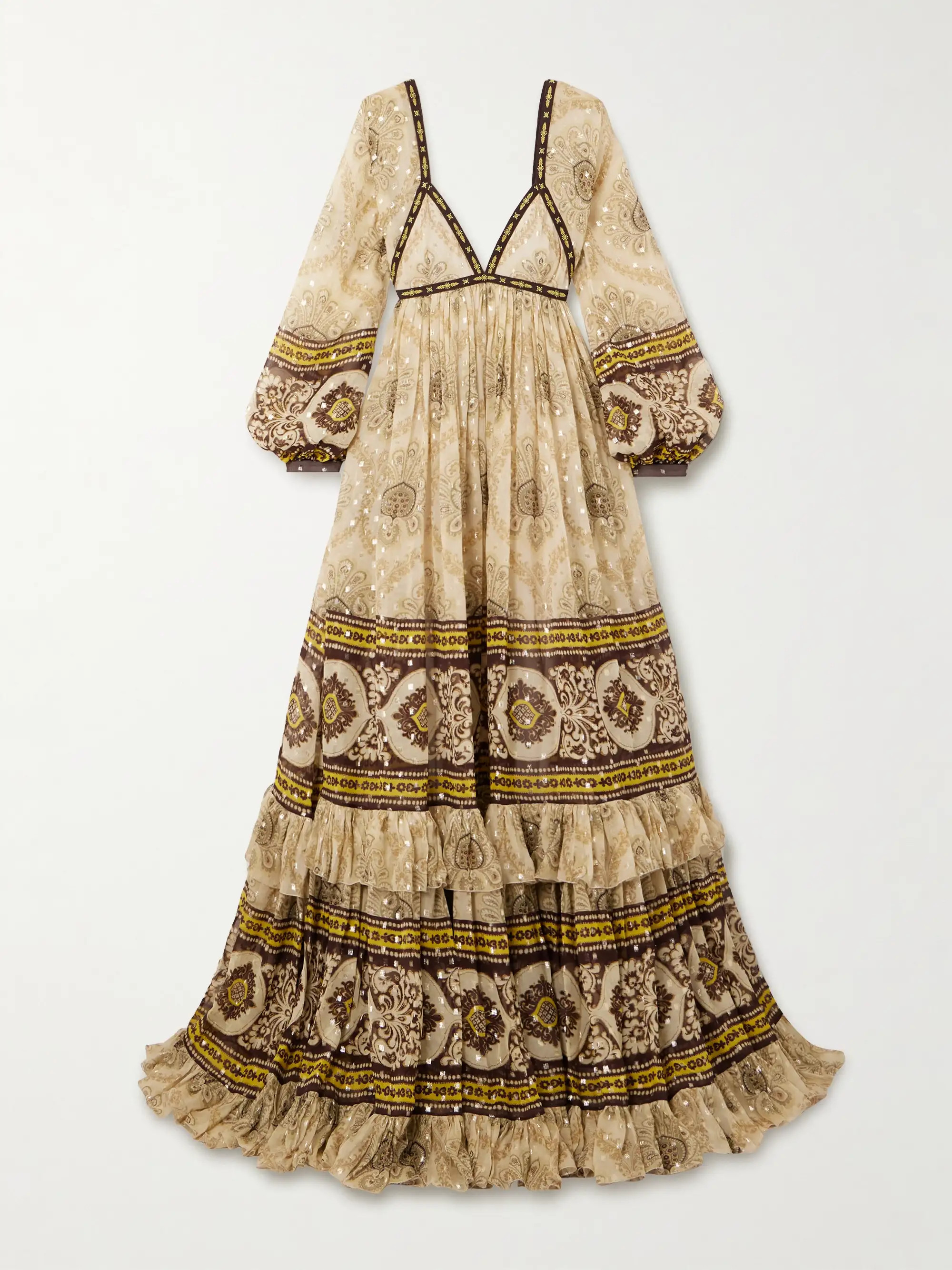 Tiered floral-print fil coupé silk-blend jacquard gown | NET-A-PORTER (US)