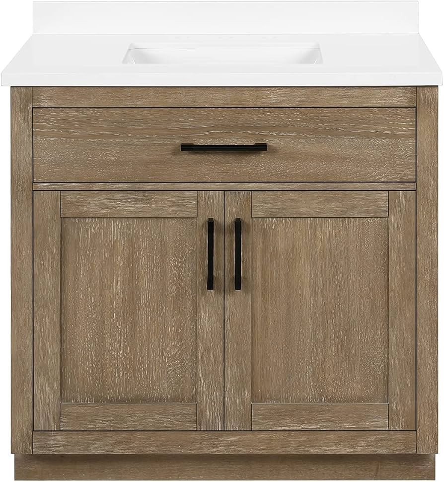 OVE Decors Bailey 36 in. W x 22 in. D x 34.5 in. H Bath Vanity in Driftwood Oak with White Engine... | Amazon (US)