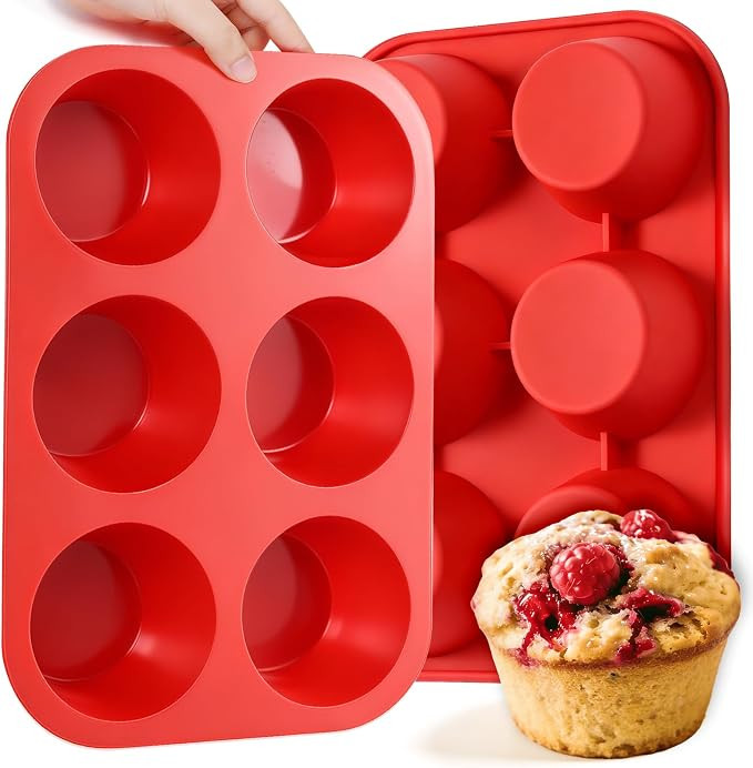 CAKETIME Silicone Jumbo Muffin Pan, 3.5 Inch Silicone Texas Muffin Pan 6 Cup Large Cupcake Pan No... | Amazon (US)