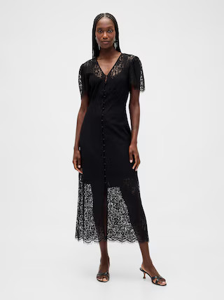 Lace V-Neck Midi Dress | Gap (CA)