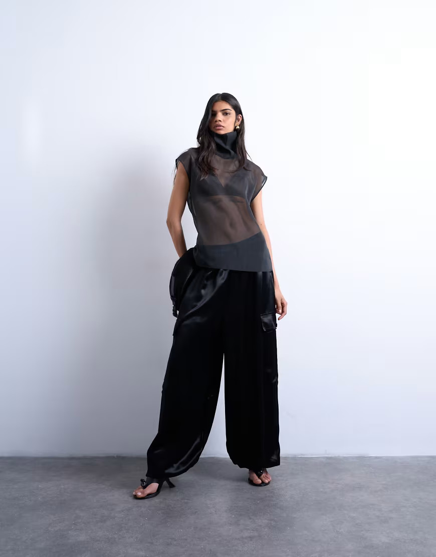 Topshop satin cargo balloon trouser in black | ASOS (Global)