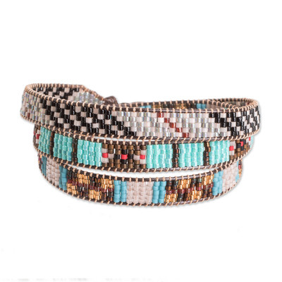 Handcrafted Glass Beaded Wrap Bracelet with Geometric Design | NOVICA