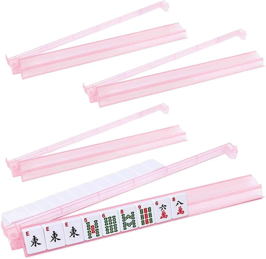 4 Pack Mahjong Racks with Pushers Clear Pink Acrylic Silver Glitter Design American Majiang Tile ... | Amazon (US)