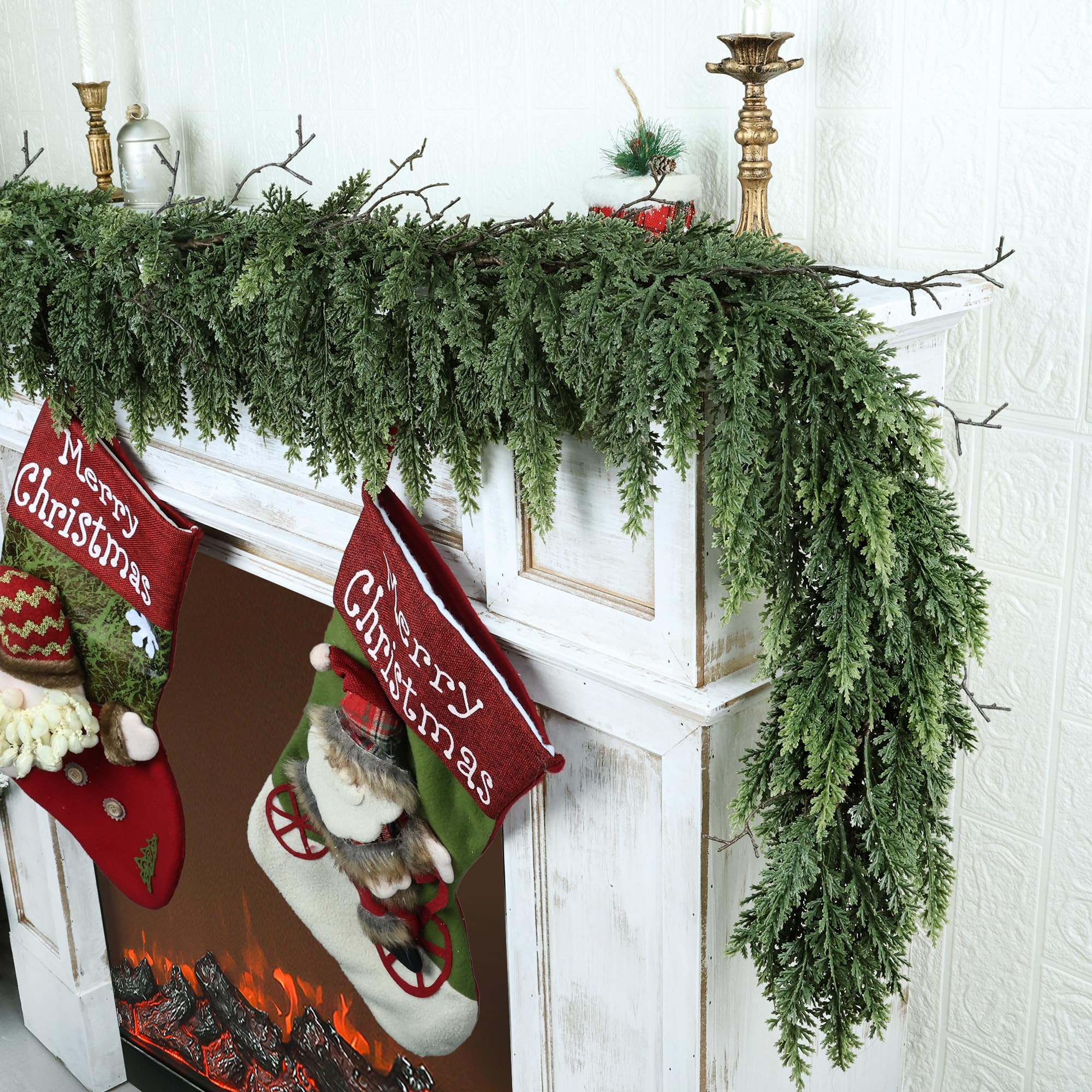 Realistic Christmas Garland for Mantle 6FT Real Touch Thick/Lush Artificial Cedar Garlands Christ... | Amazon (US)