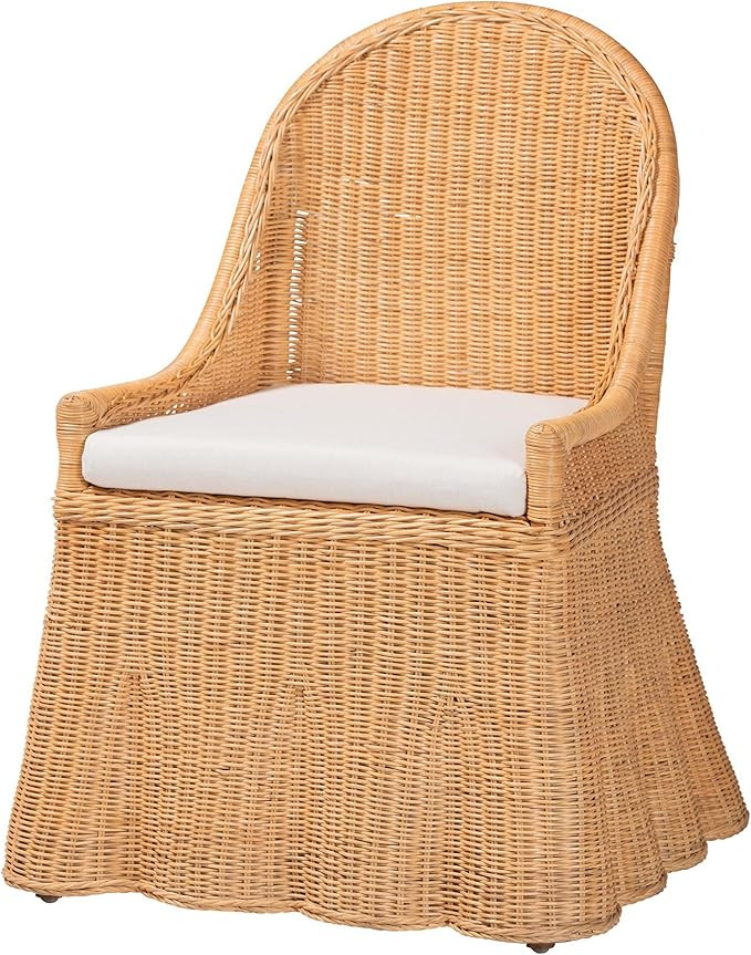 Bali & pari Maya Natural Rattan Accent Chair - Hand Woven Wicker Dining Chair with Scalloped Skir... | Amazon (US)