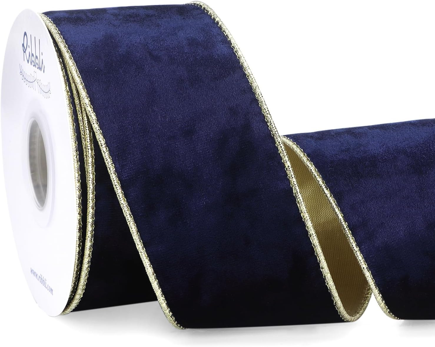 Ribbli Navy Velvet Wired Ribbon 2.5 Inch Metallic Navy Blue Gold Crushed Velvet Christmas Ribbon for Gift Wrapping Christmas Tree Decoration Crafts Wreaths Supplies-Continuous 10 Yards | Amazon (US)