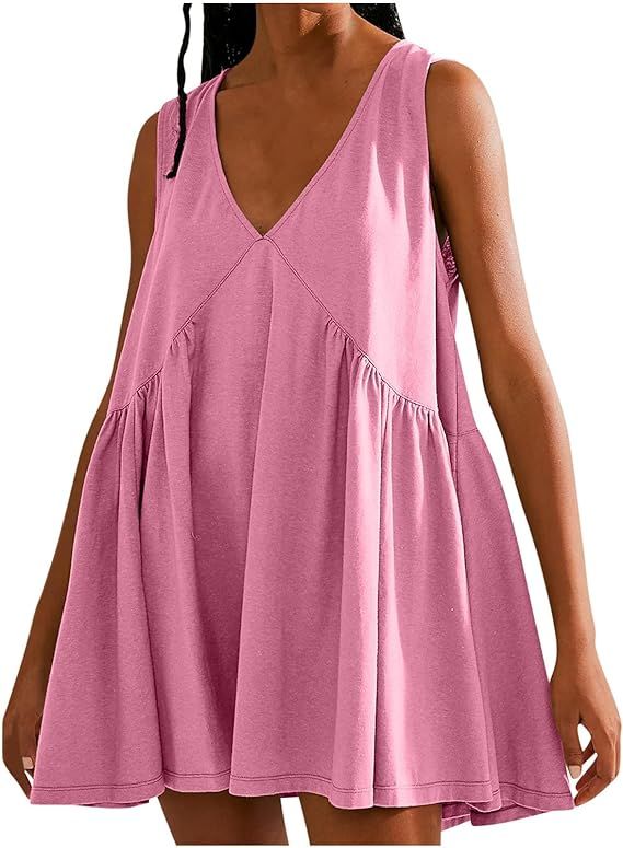 Summer Dresses for Women Casual Elegant Mini Dress Loose V Neck Babydoll Dresses 2024 Beach Vacat... | Amazon (US)