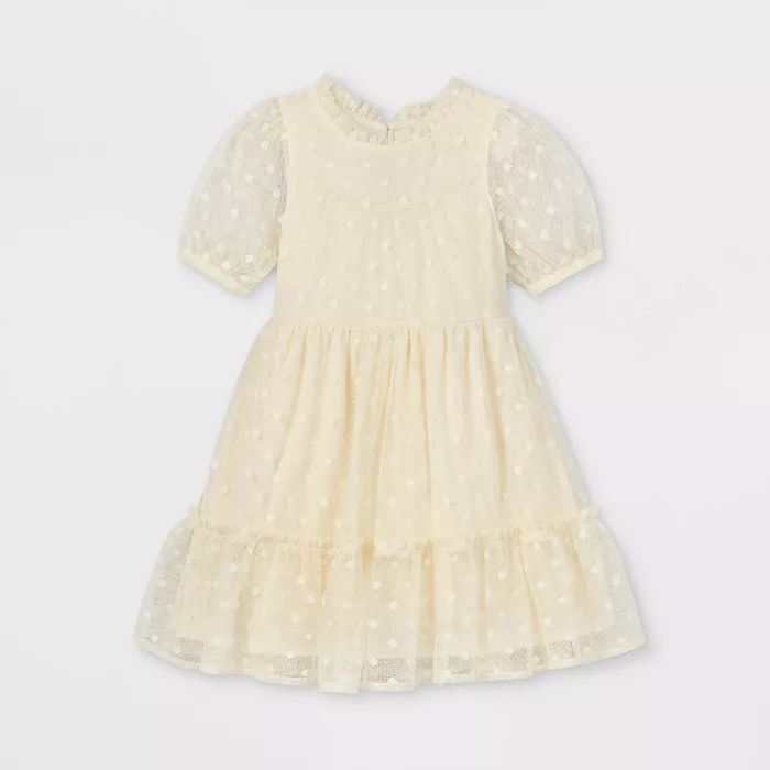 Toddler Girls' Mesh Dots Short Sleeve Dress - art class™ Cream | Target