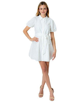 Sam Edelman Women's Eyelet Puff-Sleeve Shirtdress - Macy's | Macy's