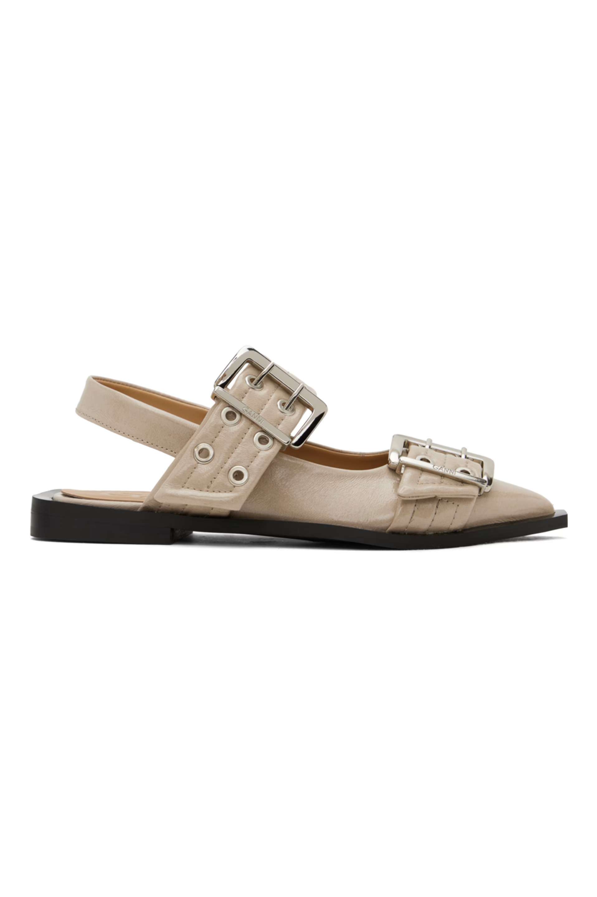 Taupe Feminine Buckle Ballerina Flats | SSENSE