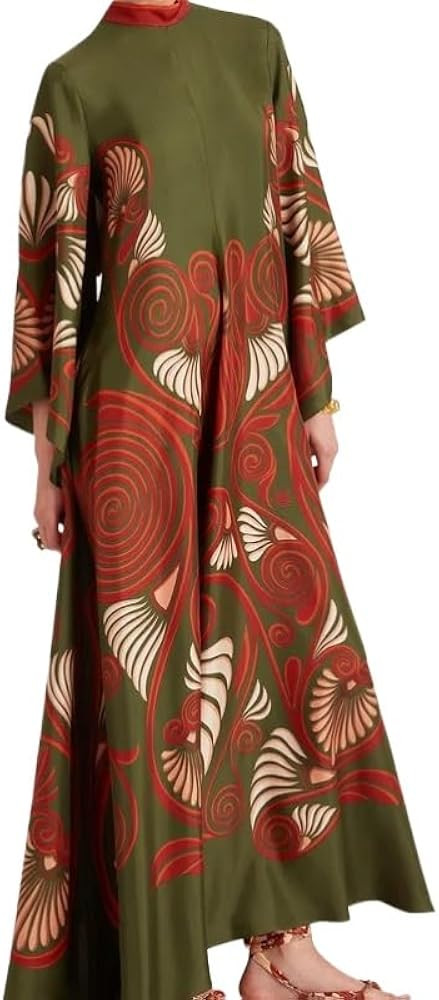 Summer Ethnic Printed Maxi Dress for Women Tie Up 3/4 Sleeve Long Flowy Bohemian Beach Party Dres... | Amazon (US)