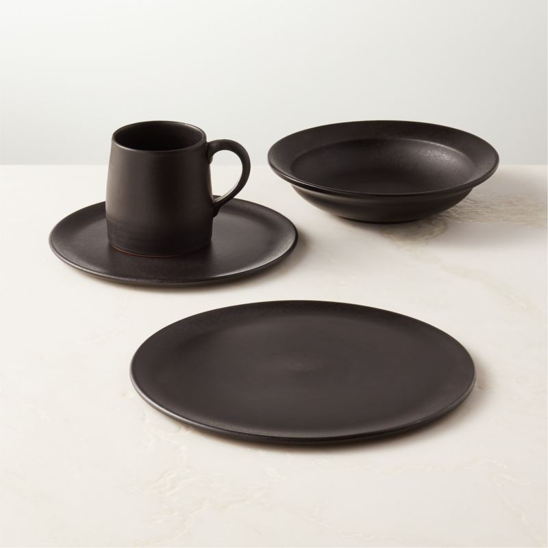 4-Piece Sculpt Modern Terra Cotta Black Place Setting with Pasta Bowl | CB2 | CB2