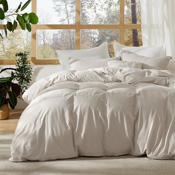 Bedsure 100% Stone Washed Cotton Duvet Cover King - Light Greige Minimalist Cotton Duvet Cover Li... | Amazon (US)