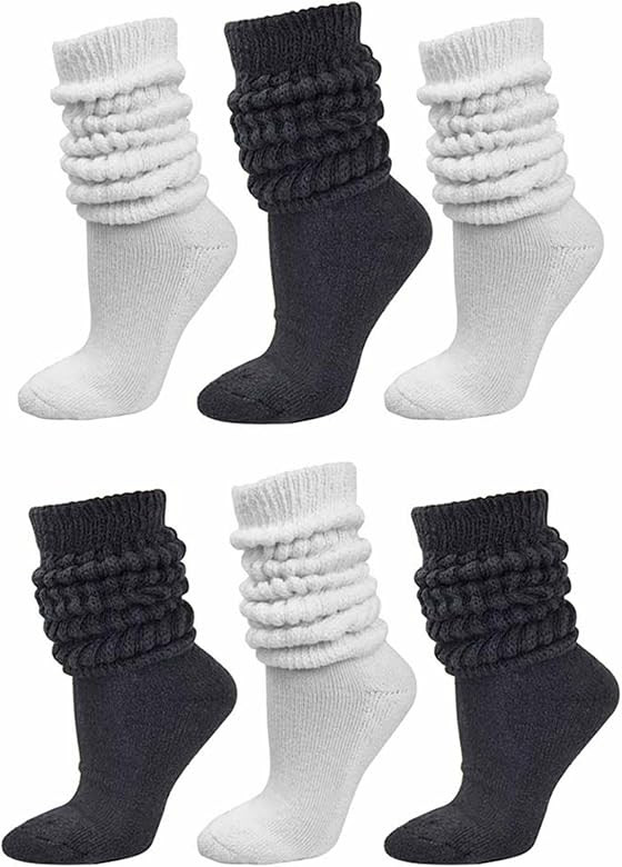 Black & White All Cotton 6-Pack Extra Heavy Super Slouch Socks | Amazon (US)