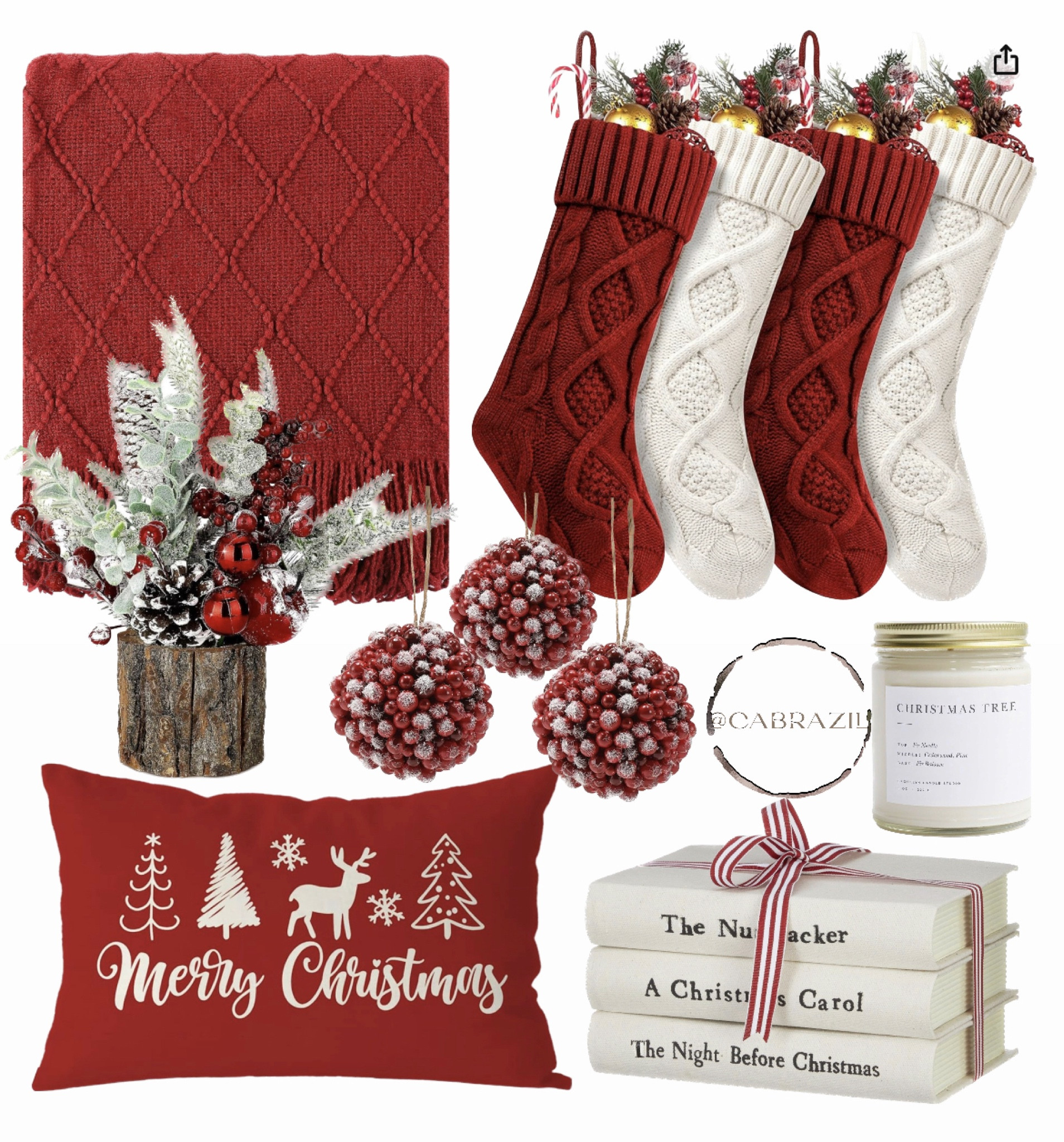 Traditional red Christmas decor with books, pillows, candles and red stockings. Also cozy blanket 

#LTKHoliday #LTKhome #LTKSeasonal