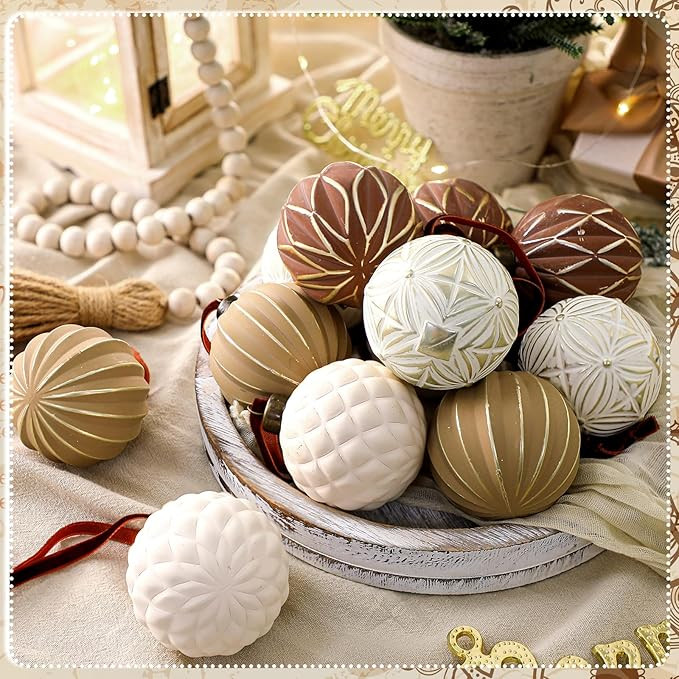 Bucherry 12 Pcs Neutral Textured Christmas Ball Ornaments 2.4 Inch Vintage Rustic Christmas Tree ... | Amazon (US)