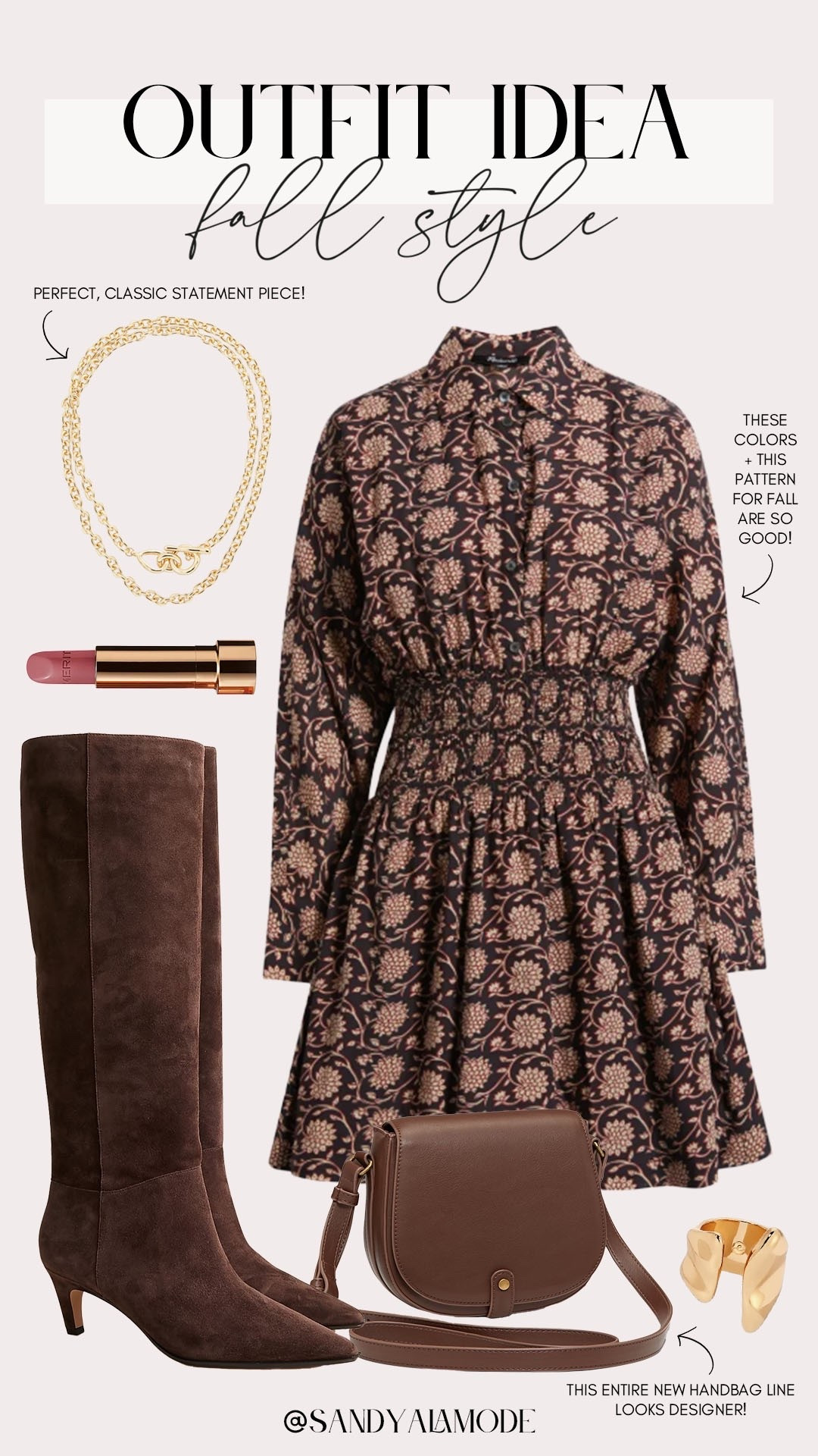 Chic fall style. Elevated fall outfit. Fall floral mini dress. Brown suede boots. Trendy fall style. Gold layered necklace. Fall event outfit. Fall date night outfit. Fall girls night outfit. Fall lipstick. Old navy fall saddle bag. Trendy fall floral dress  

#LTKSeasonal #LTKStyleTip #LTKFindsUnder100