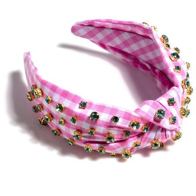 Shiraleah Embellished Gingham Knotted Headband, Pink | Target